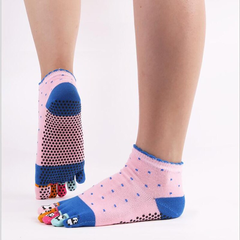 Calcetines de Pilates antideslizantes divertidos de dibujos animados con cinco dedos, calcetines deportivos informales de interior separados para hombre, calcetines de algodón para Yoga para mujer