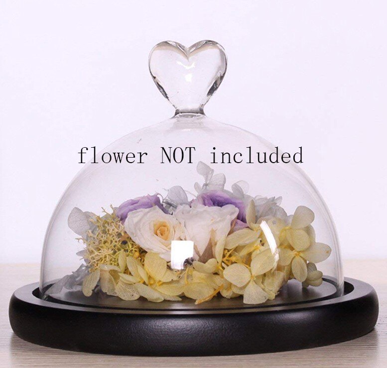 Glass dome bell jar display case Cloche with Wood Base Heart Handle Dry Flower Ornaments Handmade Craft: Black base