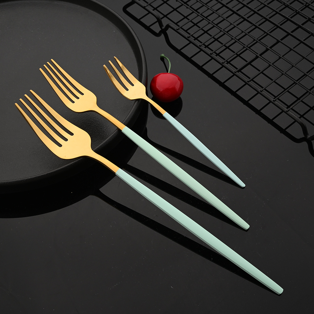 Mint Gold Tableware Cutlery Set Mirror Stainless Steel Dinnerware Dessert Knife Fork Ice Spoon Flatware Set Dinner Silverware