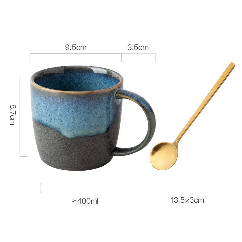 Tasse à café en céramique avec couvercle, Vintage, pour le petit déjeuner, lait, avoine, porcelaine, poterie, service à café: Rock blue Spoon