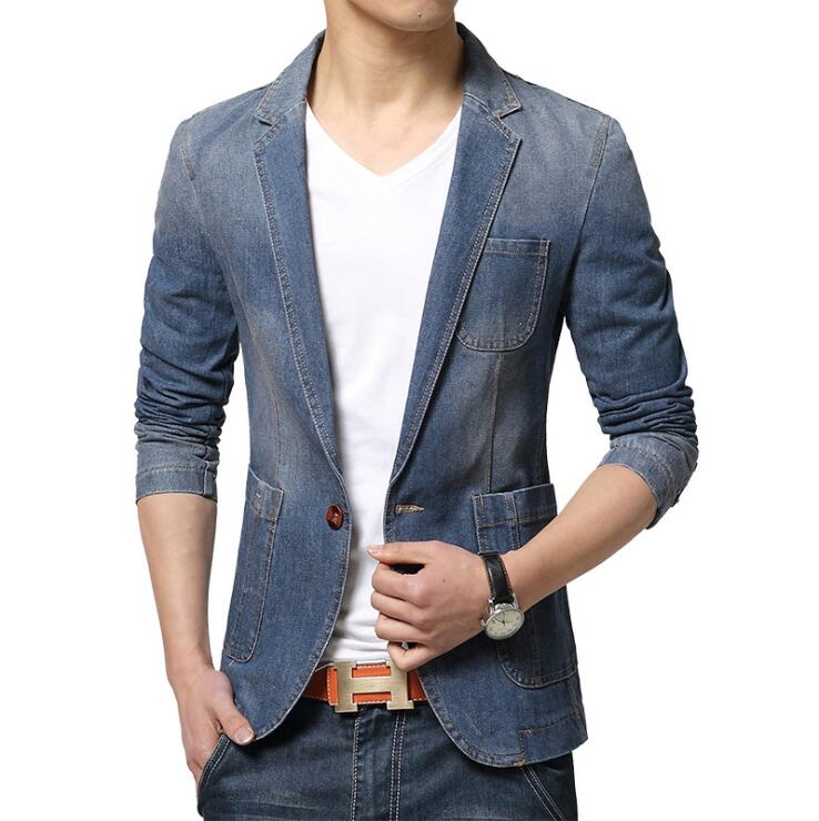 Blazer Brand Men Blazer Men Trend Denim Suits Casual Suit Jean Jacket Men Slim Fit Denim Jacket: Blue / XXXL