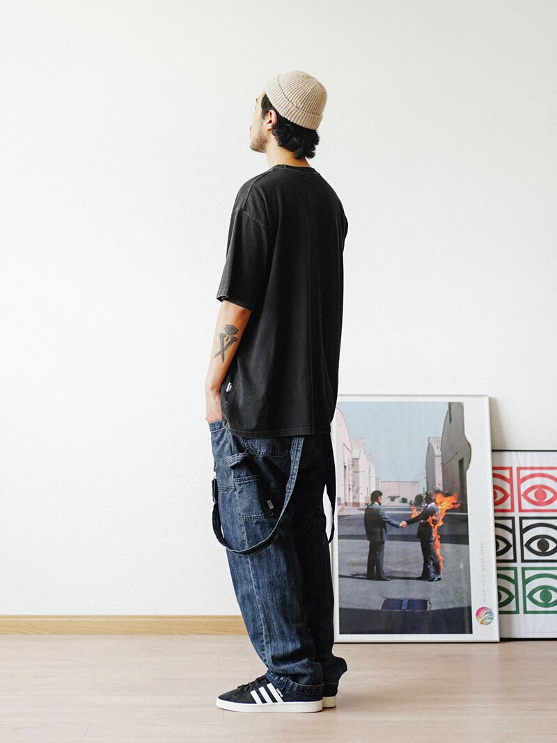 Safari stil denim overalls til mænds funktionelle multi-pocke bib-bukser work cargo bukser mænd baggy bib jeans