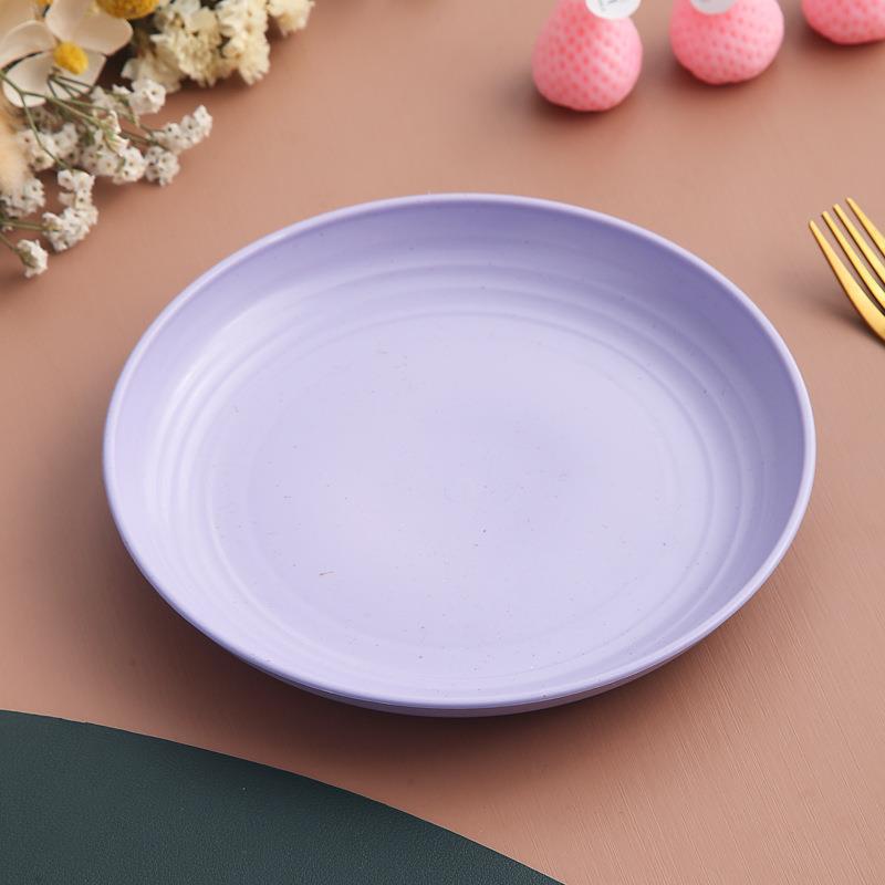 Ronde, met tarwevezels versierde plastic eettafelborden, herbruikbare dessertborden voor kamperen en picknicks, fruitborden, dinerborden, keukenbenodigdheden groothandel: Zwart / 6 inch