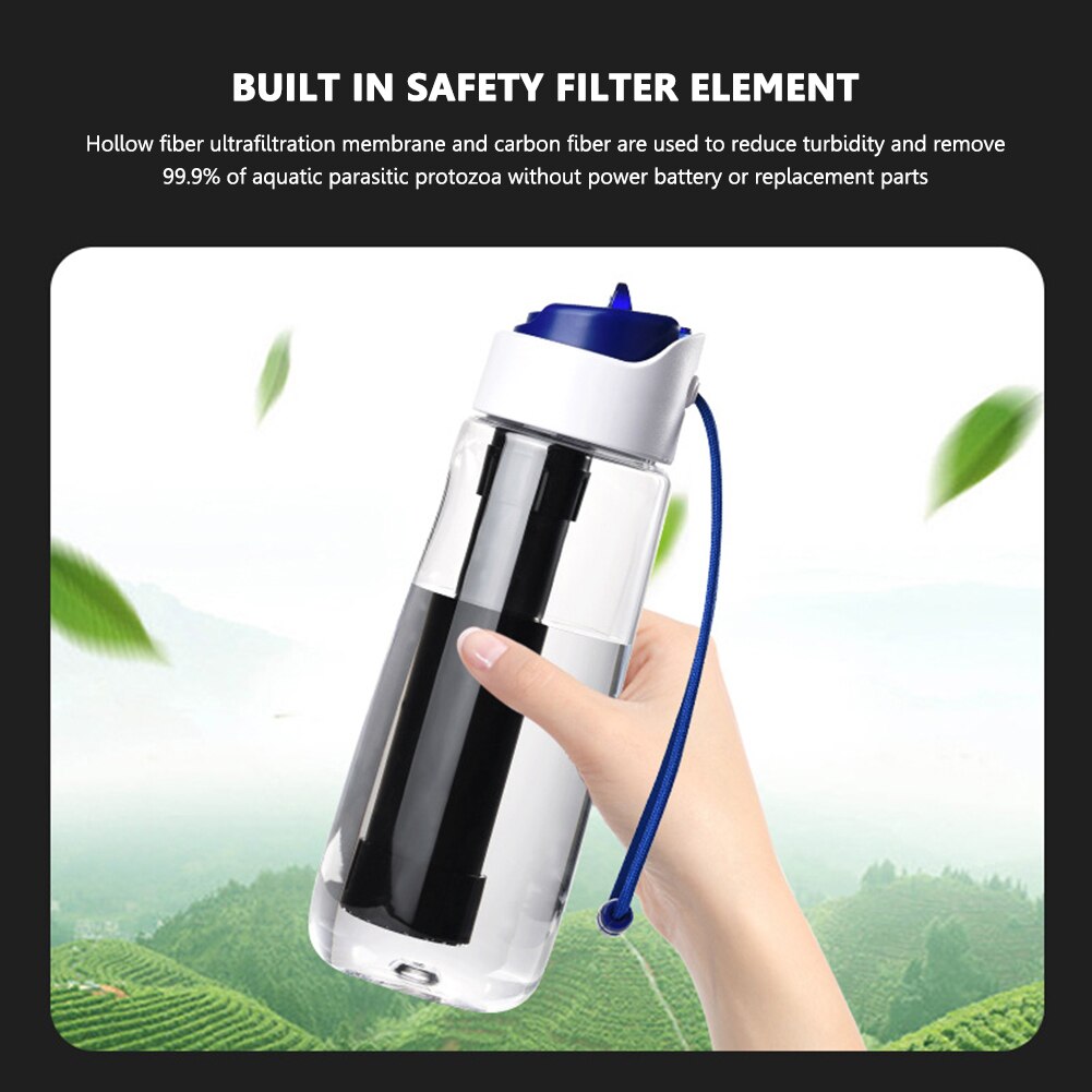 Taza de filtro de paja de gran capacidad, equipo de supervivencia para acampar y senderismo al aire libre, purificador de agua de emergencia, botella de bebida para beber, 750ml