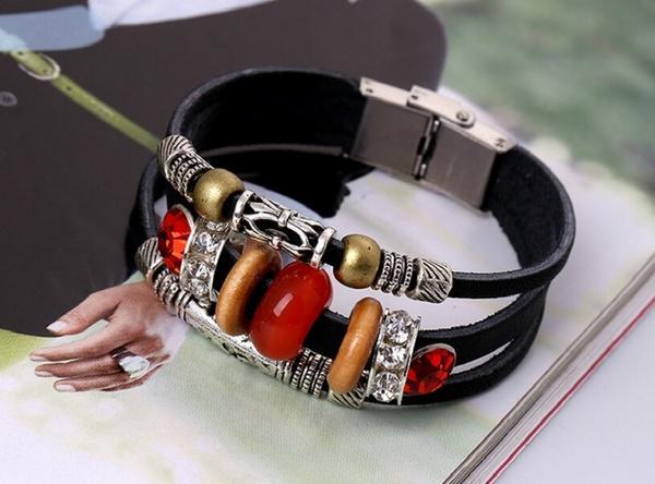 Mode Lederen Armband Voor Mannen En Vrouwen Punk Multilayer PU Lederen Ketting Legering Kraal Armbanden Sieraden Accessoires