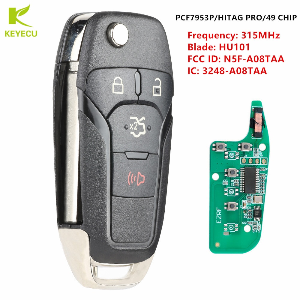 Keyecu Vervanging Smart Remote Flip Key Keyless Entry Fob 4 Knoppen 315 Mhz Voor Ford Fusion fcc Id: N5F-A08TAA