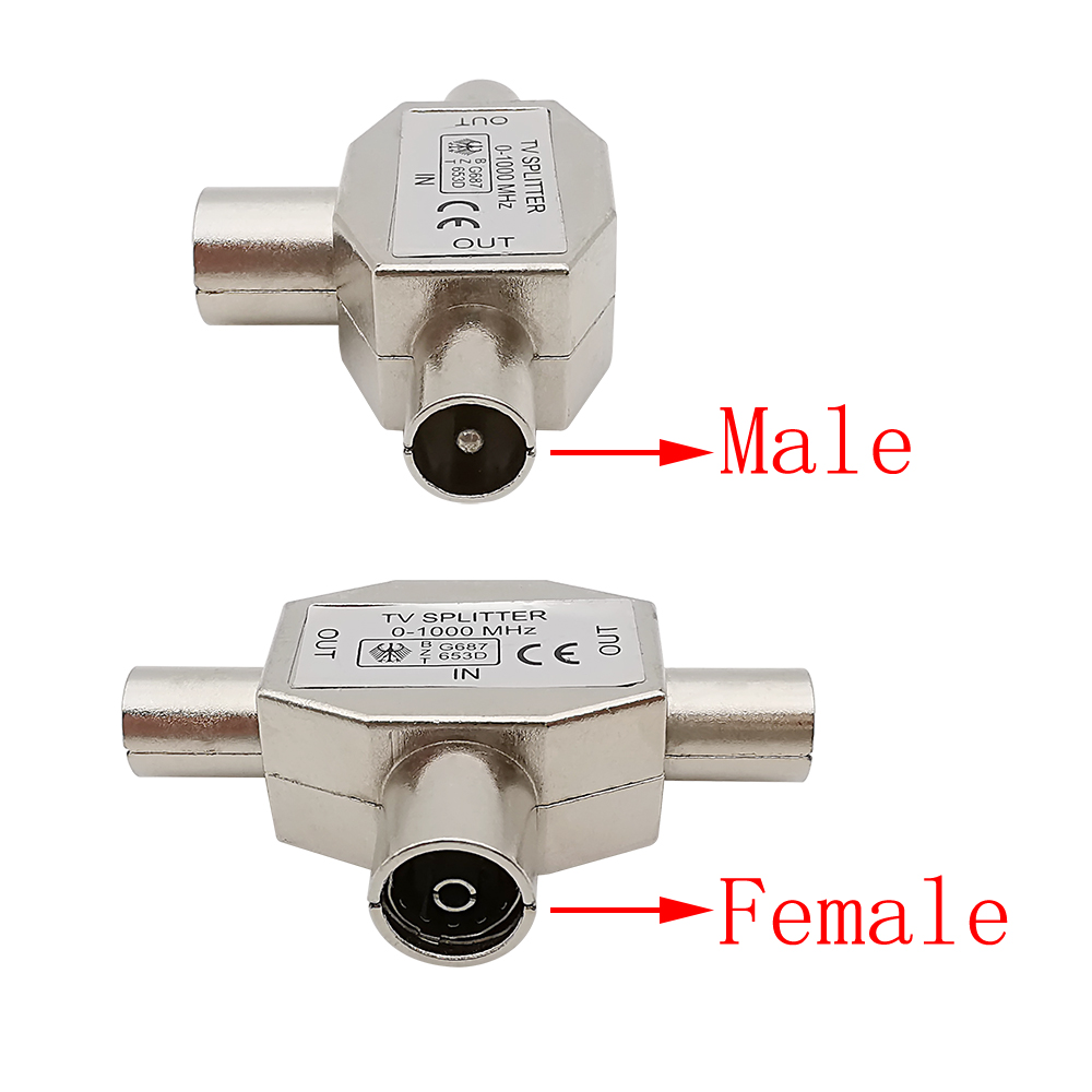 En-til-to tv-antenne splitter adapter 2- vejs tv han-til-hun antenne koaksial signal distributør konvertering interface stik
