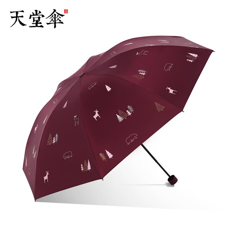 Paradise Umbrella Products Hipster Women's Three Vinyl Folding Parasol UV-Protection Rain Or Shine Dual Purpose Parasol: Sauce Red
