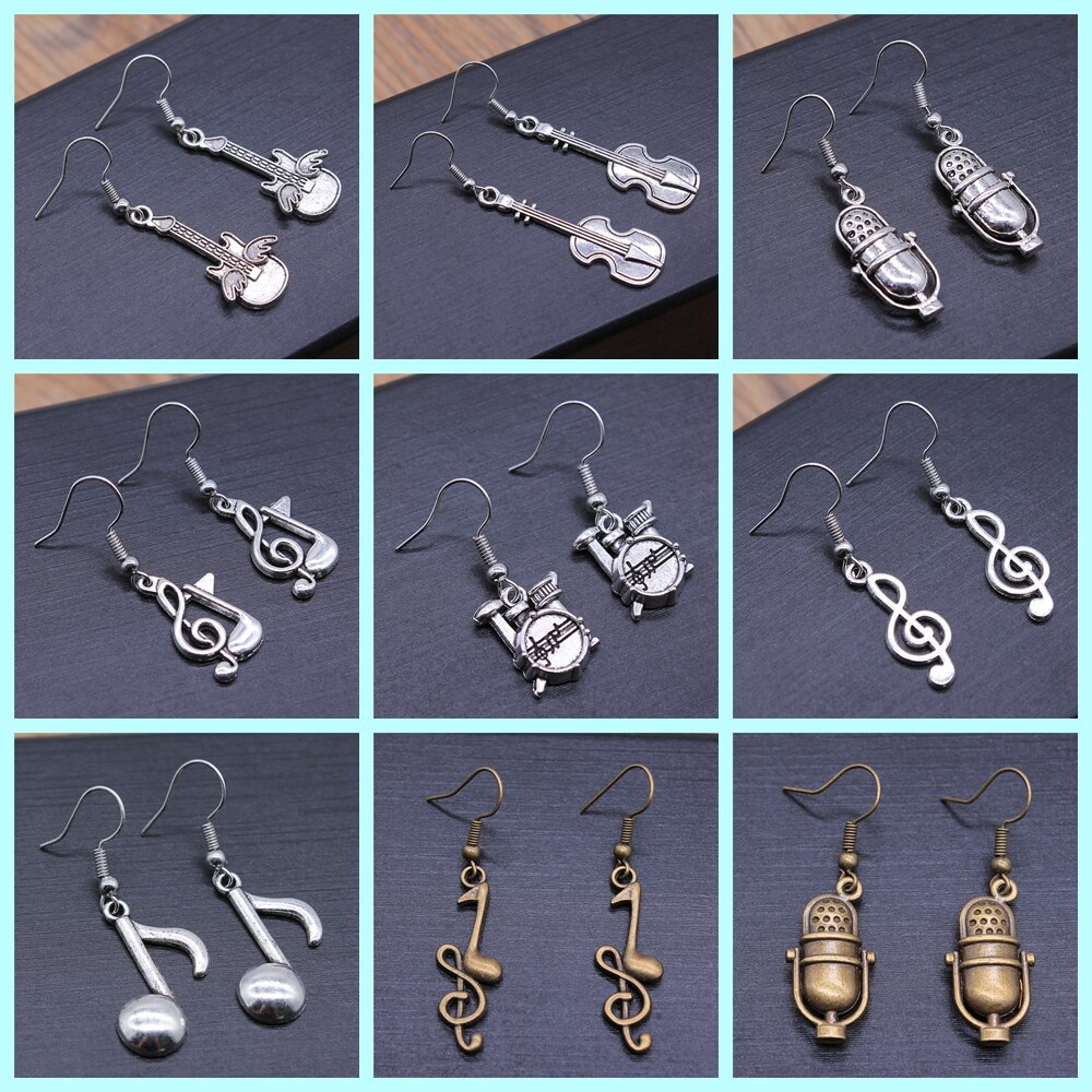 Musical Jewelry Earrings Musical Note Microphone Drum Guitar Violin Shaped Dangle Earrings For Girls Women
