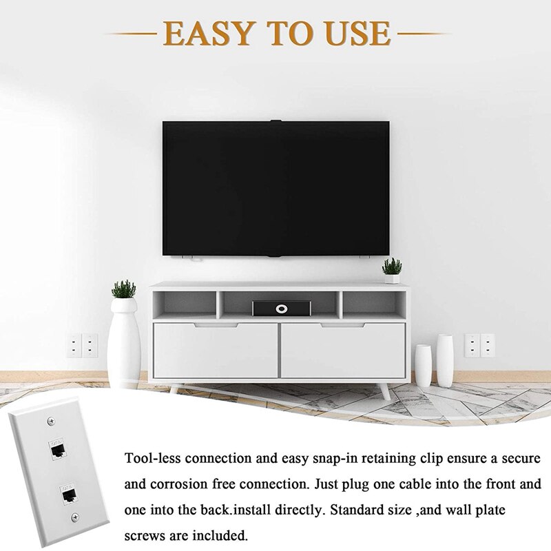 4 stück 2- port-ethernet-wanddose, , rj45 cat- 6 -buchsen-auf-buchsen-inline-kupplungs-frontplatten (weiß)