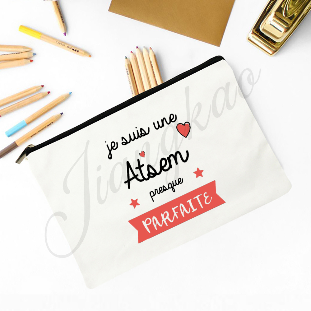 Franse bedrukte make-uptas Reizen Neceser Reistoilettas Organisator Schoolpotloodzakken Afstudeercadeau voor Maitresse Atsem Aesh Avs: Licht Geel