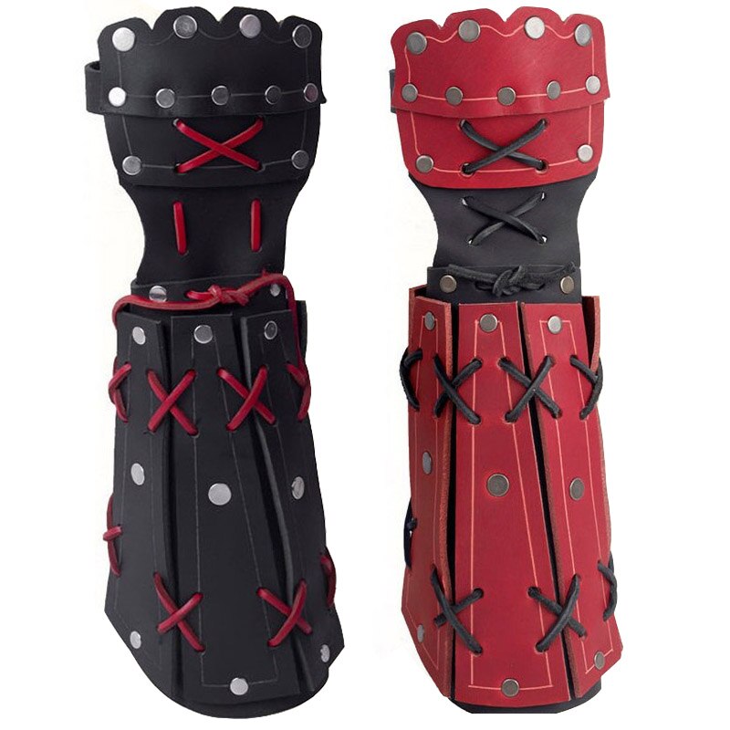 Medieval Samurai PU Leather Armor Bracer Long Gloves Men Cosplay Knight Lace Up Wristband Steampunk Accessories Vambraces