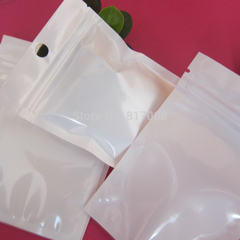 100 stuks Wit Zip Lock Verpakking Zak Hersluitbare Plastic Poly Clear Rits Pakket Zakken Hersluitbare Hang Hole Pocket