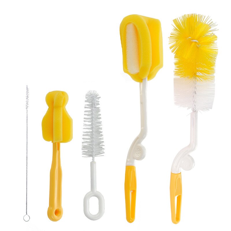 5pcs/set Bottle Brush Sponge Plastic Glass Milk Water Cup Cleaning Feeding Bottle Dummy Nipple Pacifier Brushes: Yellow