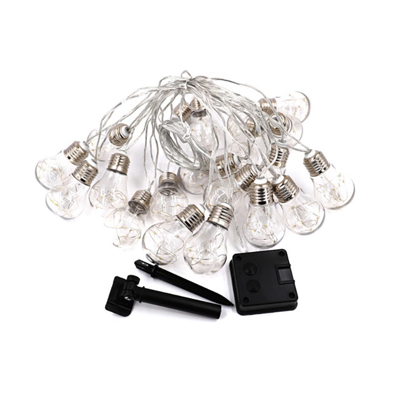 Guirlande lumineuse solaire à 10/20 led, style rétro, transparente, avec crochet, boule, étanche, décoration de jardin et de mariage