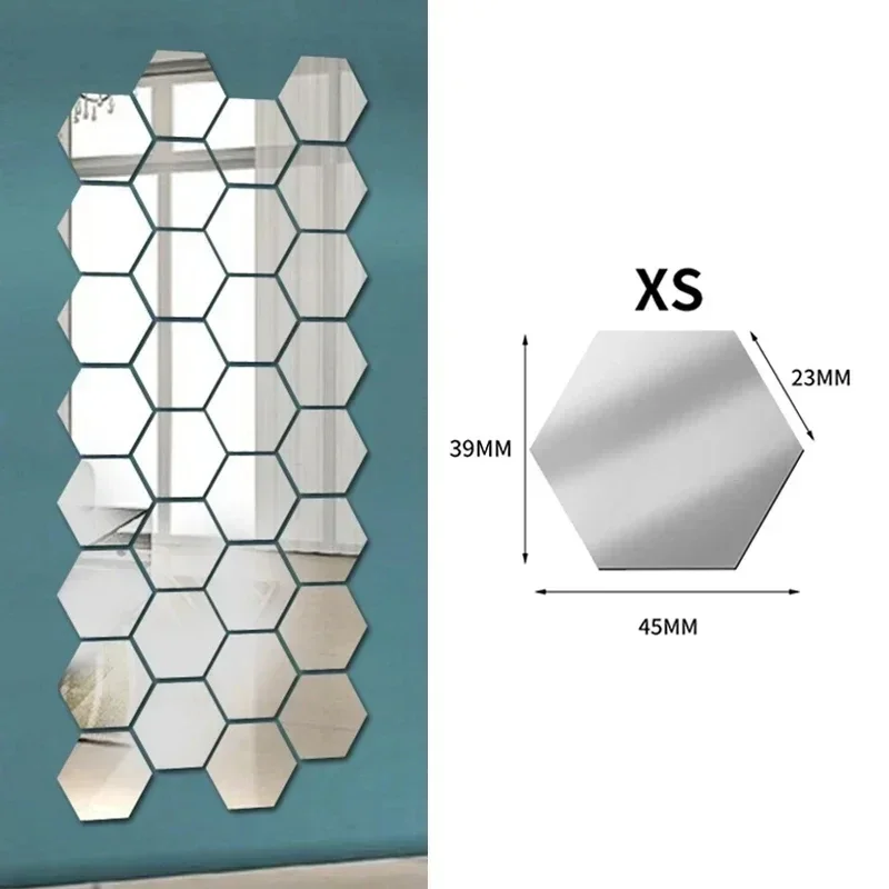 Pegatinas de pared de espejo acrílico hexagonales autoadhesivas, pegatinas de decoración de espejo autoadhesivas DIY, pegatinas de decoración de pared de habitación y dormitorio