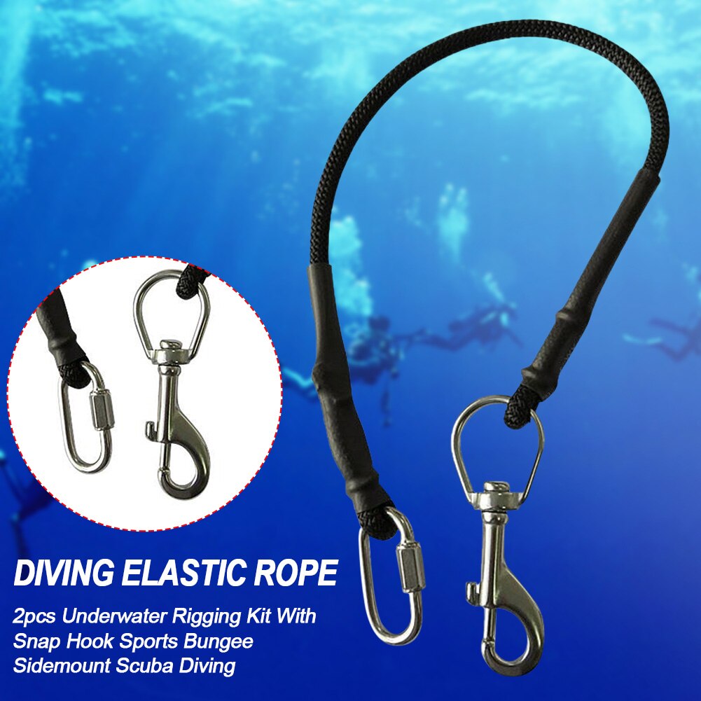 2pcs Cylinder Universal Elastic Rope Sidemount Scuba Diving Tank Band Rigging Kit With Snap Hook Bungee Stage Bottle Sports