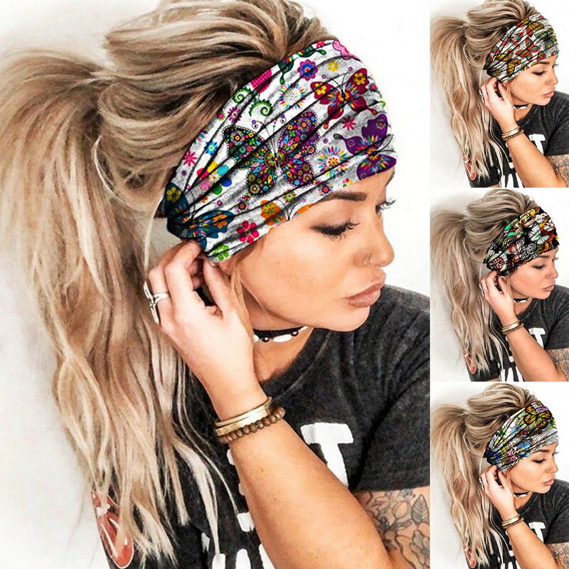 Vrouwen Wide Sport Yoga Hoofdband Stretch Haarband Elastische Print Haarband Boho Tulband Haar Accessoires Zweetband