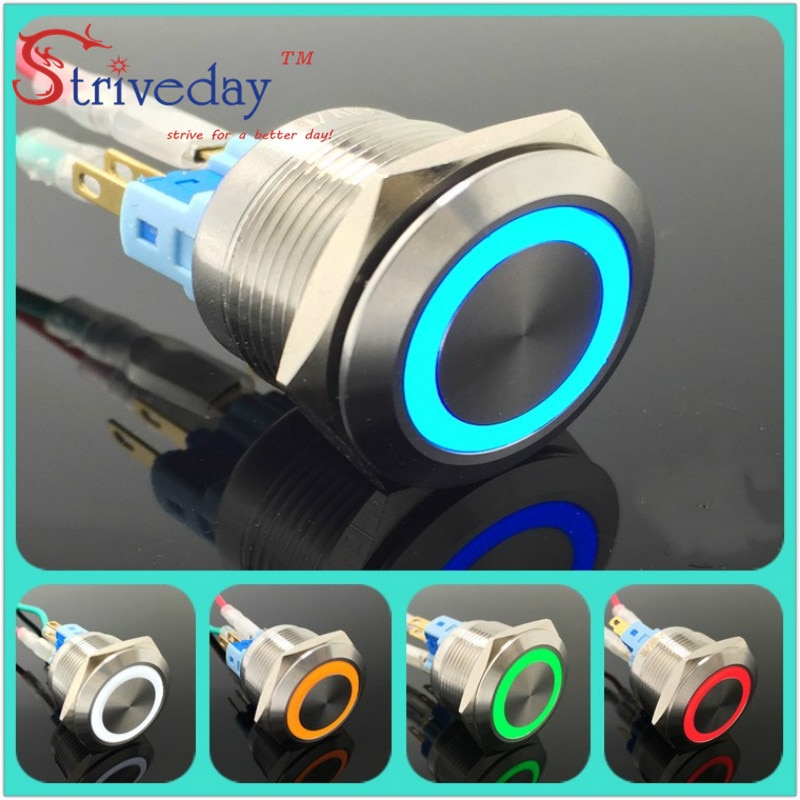 5-Colors 22mm metalen van de reset ring met een knop lichtschakelaar 12 V waterdichte rvs switchs Auto apparaten DIY
