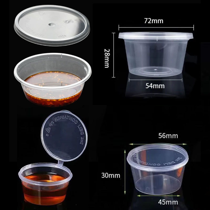 50/100 pièces 2oz Portion tasses avec couvercles jetable en plastique Sauce conteneur boîte salade pansement assaisonnement Mini cuisine organisateur