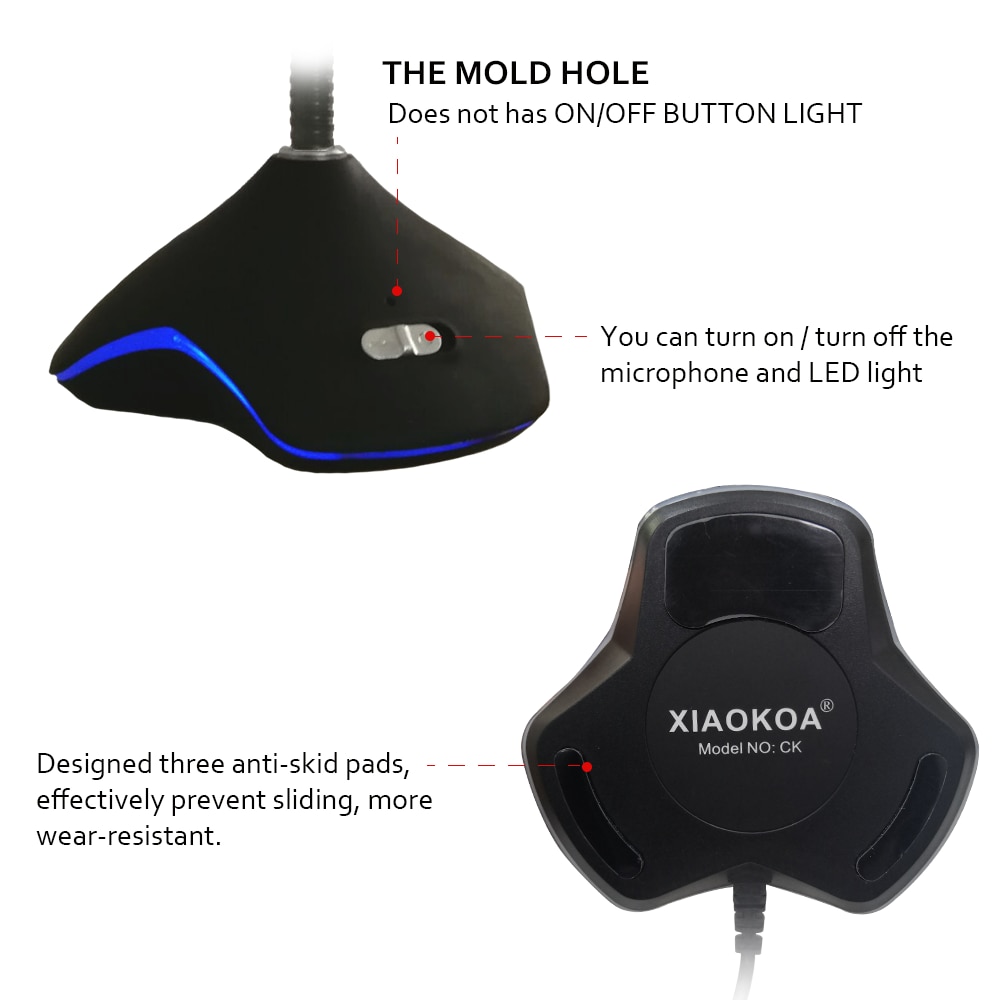 XIAOKOA CK Flexible USB Condenser Microphone for Computer With led light for Recording Gaming Chatting computer microphones