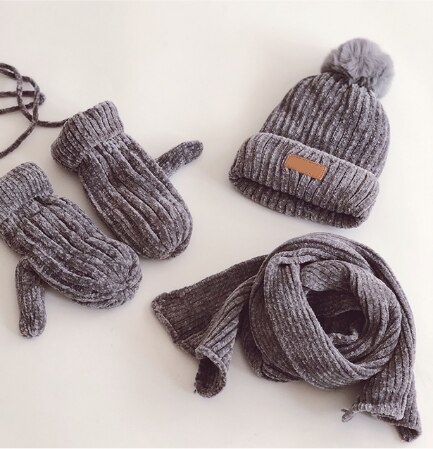 3PCS Katoenen Baby muts Sjaal Handschoenen Herfst Winter Kinderen Sjaal-kraag Jongens Meisjes Warm Mutsen Caps sjaal Sets: 6