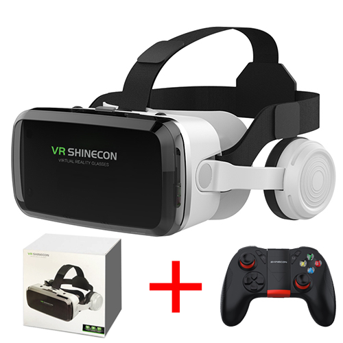 VR SHINECON Wireless Bluetooth Stereo Headset Version Virtual Reality Glasses 3D Goggle Cardboard Helmet for Smartphone