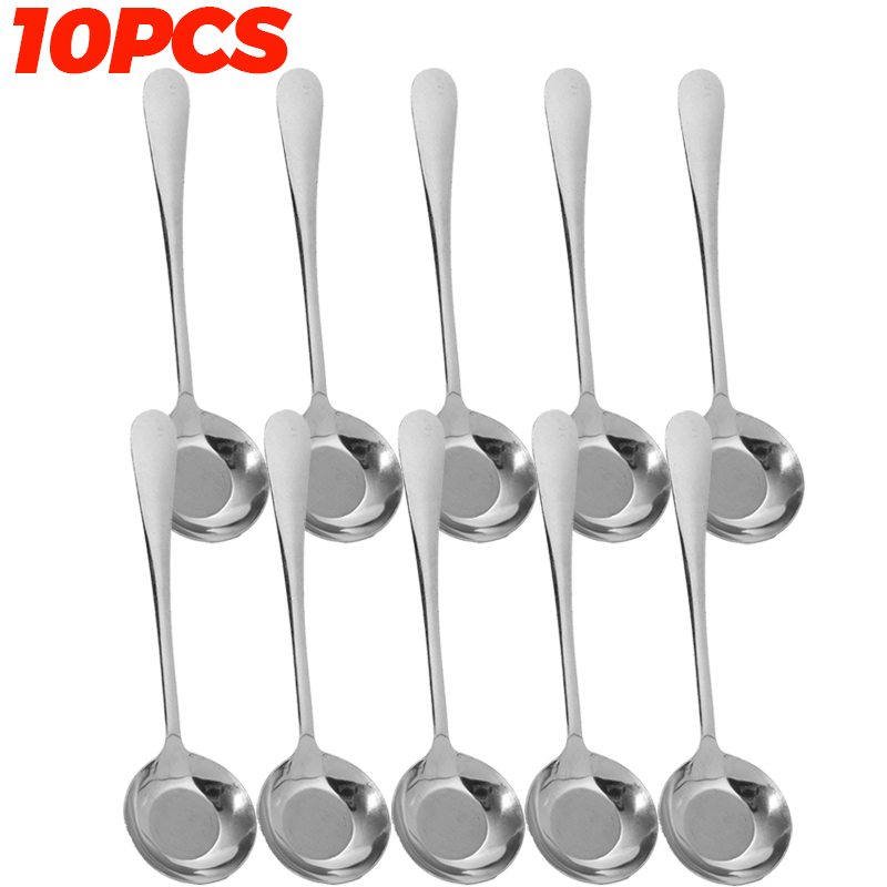1/10PCS Ronde Kop Soeplepel Rvs Lange Steel Roerlepel Draagbare Dessert Koffie Scoop Thuis keuken Servies: Grey