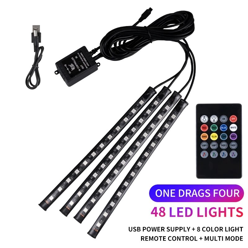 Luces ambientales universales RGB para coche, tira de luces LED, lámparas de ambiente Interior, 8 colores, decorativas, todoterreno, 4x4, SUV, accesorios para automóviles