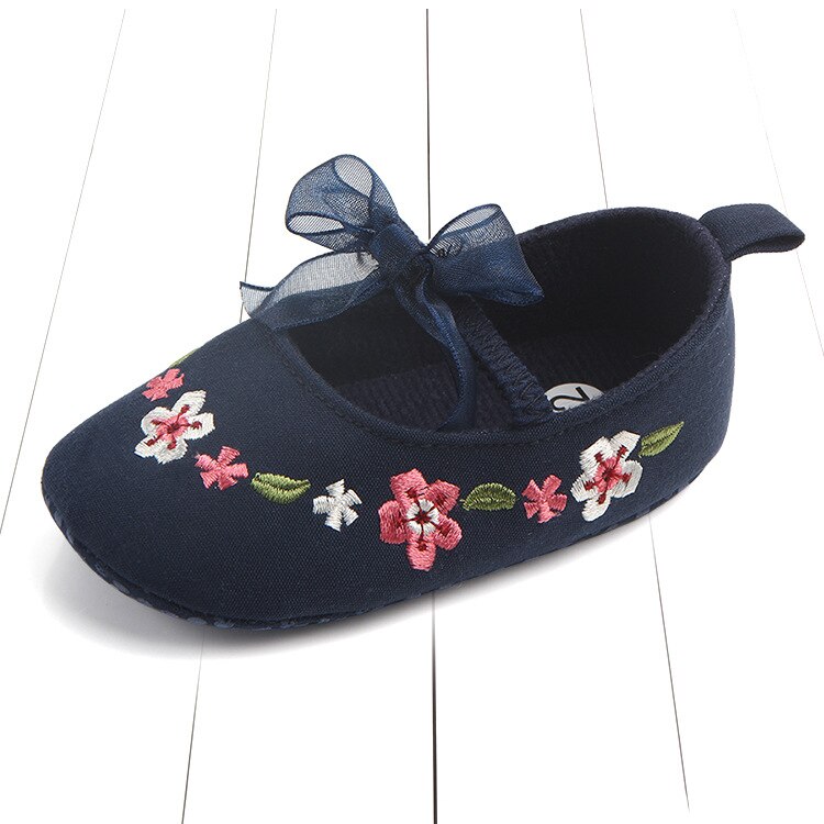 Nyfødte første vandrere toddler sko skridsikre baby piger børn blomster sko prinsesse sko bløde såle børn toddler baby støvler: Blå / 06 måneder (11cm)
