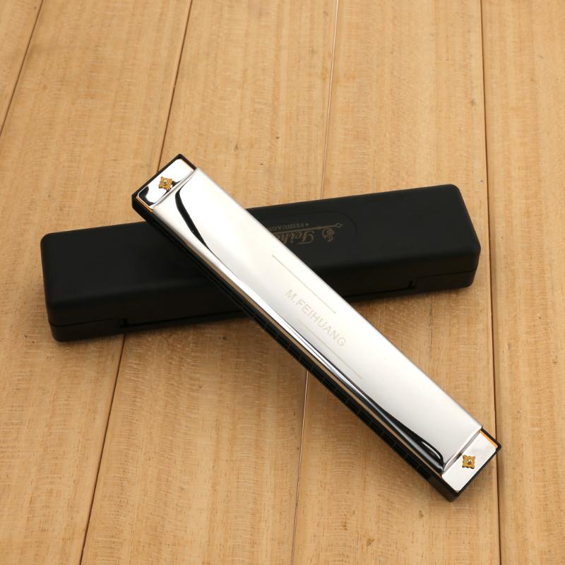 24 Hole Tremolo Harmonica C Key Octaaf-Tuned Mondharmonica Met Case