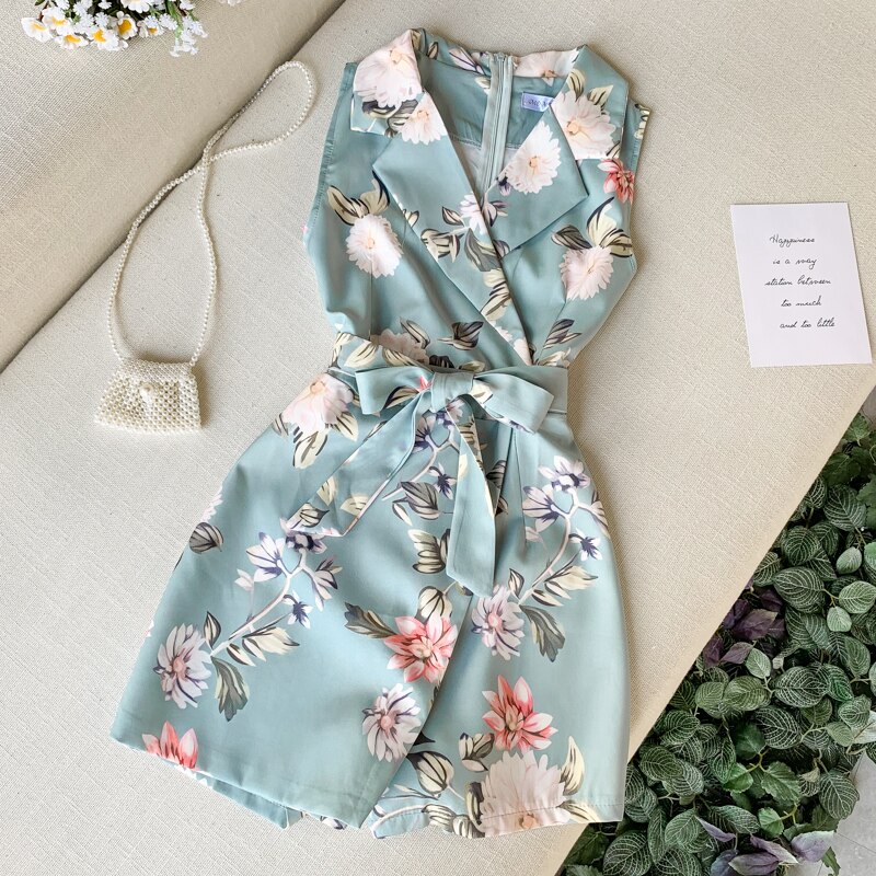 Sommer bukser dame jumpsuit ærmeløs print slim casaul bodysuit dame strand jumpsuit kort
