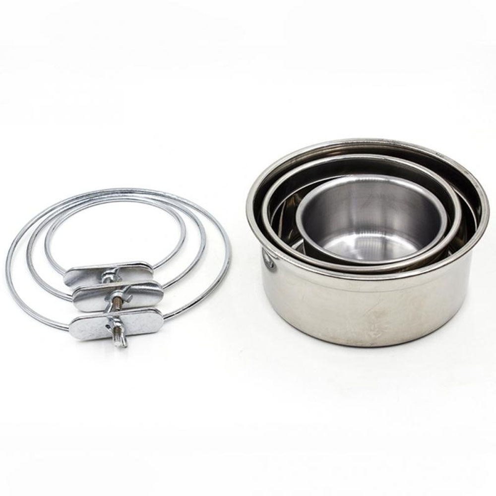 Stainless Steel Bird Feeder Bowl Hanging Cup Pet Bowl Container for Cage Supplies