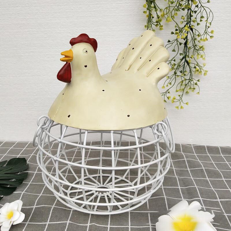 Grand panier de rangement en métal avec couvercle décoration en fer cage à œufs pain panier à fruits décoration de poule organisateur cuisine: Jaune 3