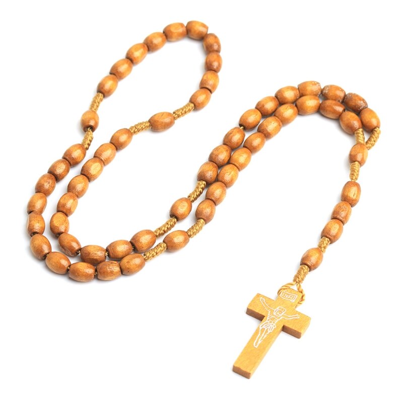 Houten Kralen Kruis Hanger Rozenkrans Ketting Katholieke Christelijke Religieuze Jesus