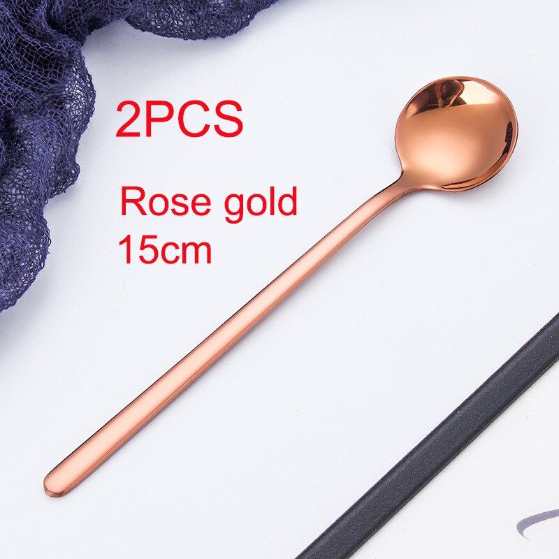 Goalone 2Pcs Soep Lepel Set 304 Roestvrij Staal Ijs Party Dessert Lepels Theelepel Goud Thee Koffie Koud Drankje kids Lepel: 2Pcs-Rose gold-15cm