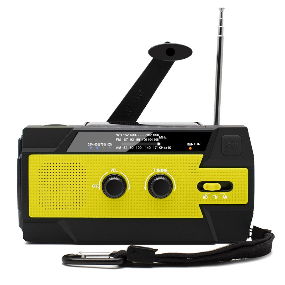 4000Mah Solar Radio Multifunctionele Emergency Radio Mobiele Powerbank Am/Fm Weersverwachting Radio Led Zaklamp Dropshiping: yellow