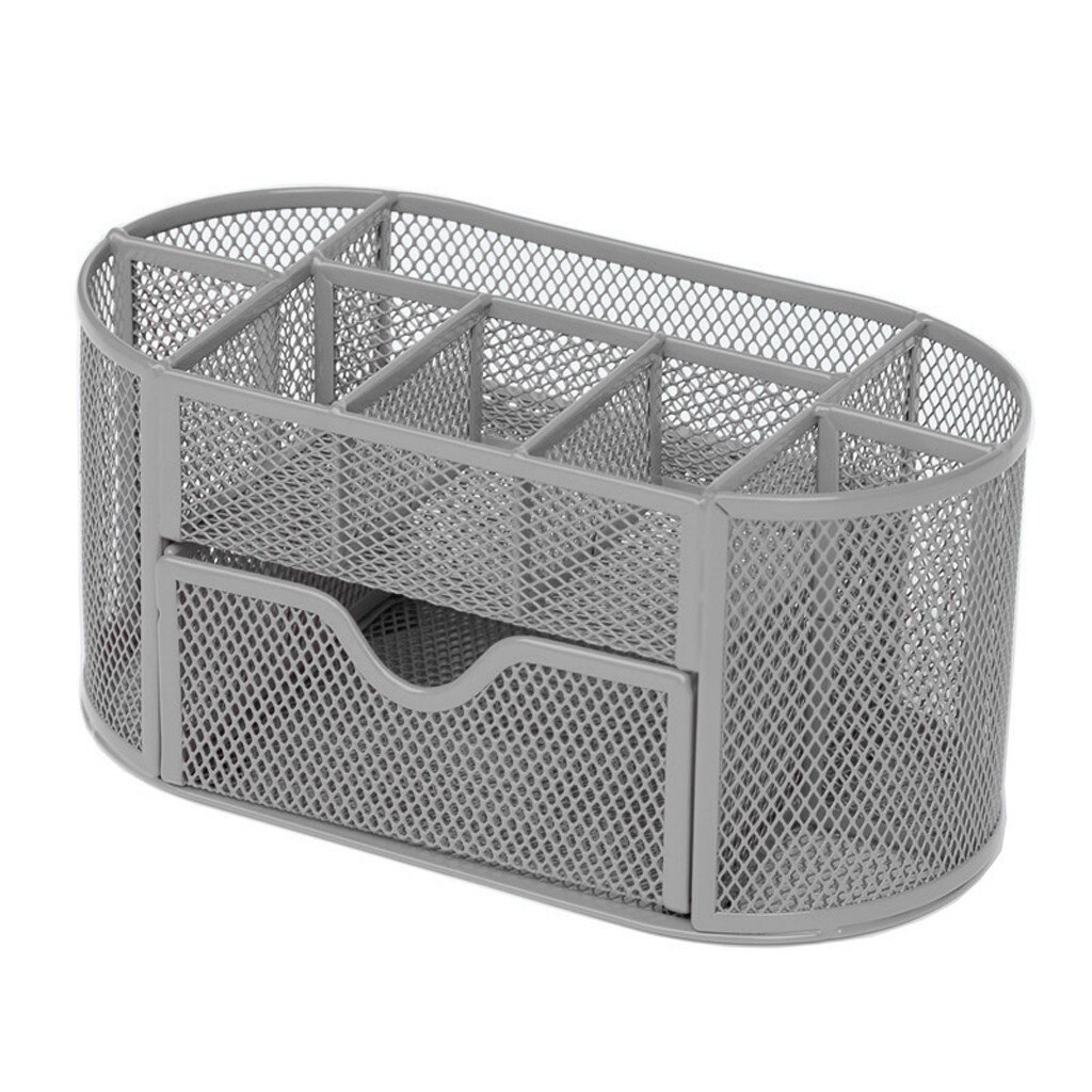 Metal Desk Organizer Combination Mesh Desktop Pencil Pen Badge Holder Storage Box Stationery Ruler Office School Supplies: Gray