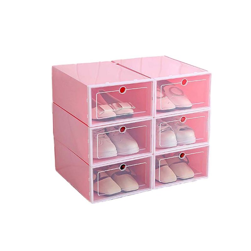 6Pcs Plastic Shoe Box Stackable Foldable Shoe Organizer Drawer Storage Case with Flipping Clear Door Ladies Men 33.5x23.5x13cm