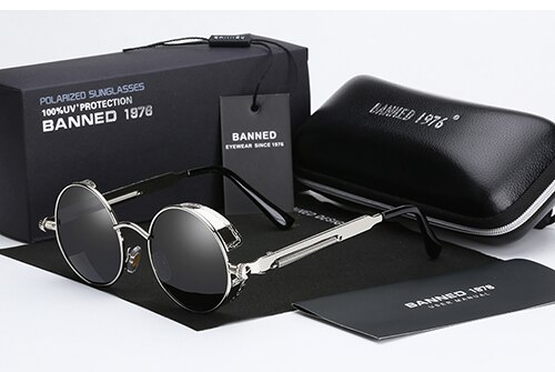 Retro rund metal hd polariserede punk steampunk solbriller til kvinder mænd,vintage solbriller oculos de sol feminino masculino: Sølv sort