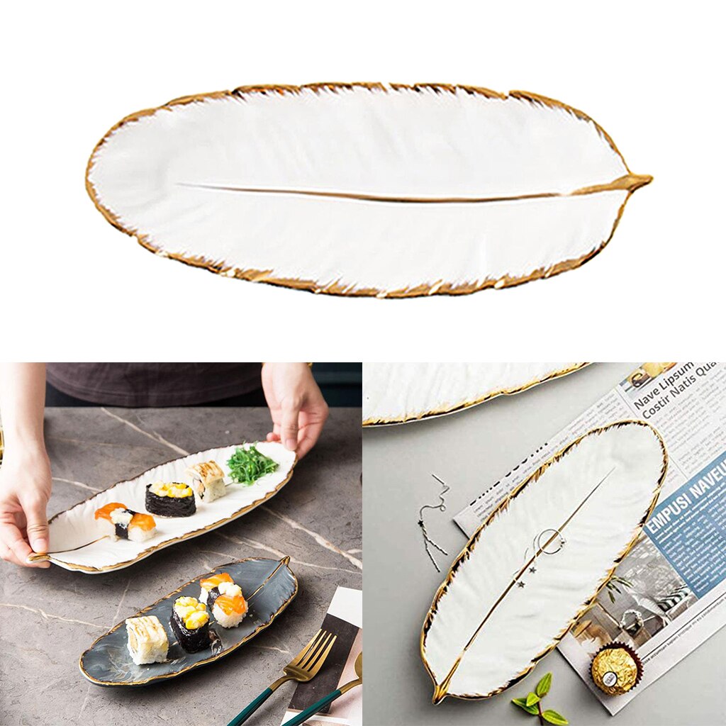 Luxury Jewelry Dish Tray Ceramic Tray Leaf Shape Dinnerware Plate Organizer