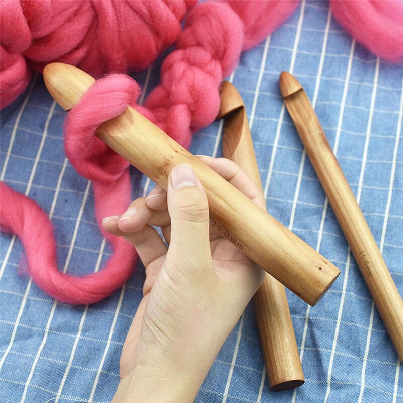 1 pieza, gancho de ganchillo de madera de 15/20/25mm, tamaño grande, gancho de agujas DIY para tejer, manualidades, herramientas de tejer