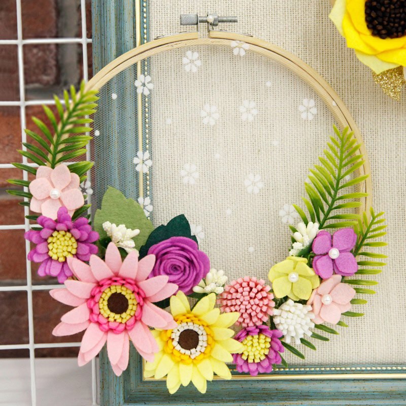 Handmade Beautiful Felt Flower Garland Artificial Flowers & Rattan Ornament For Home Wall Decor Felt DIY Package: Design 4