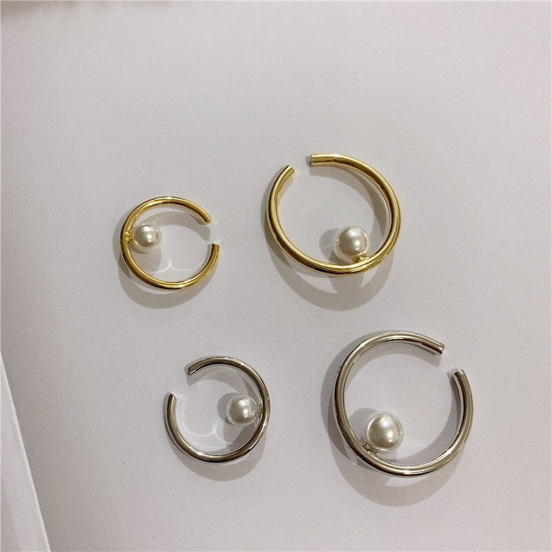 Minimalistischen Gold Silber Farbe Offenen Kreis Earcuff Perle Clip auf Ohrringe Frauen Mann Ohr Manschette Earless Ohrringe ohne durchbohren