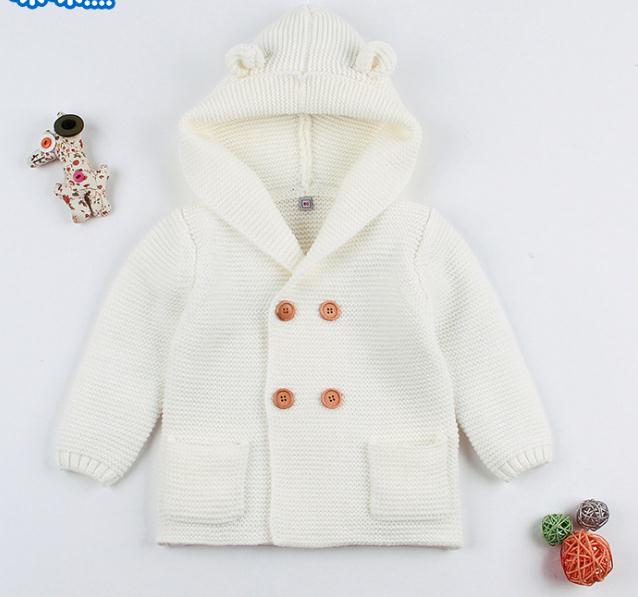 0-24M Babys Boy Girl Winter Autumn Sweater Long Sleeve Hooded Jacket Solid Cute Warm Knitting Coat: White / 24M