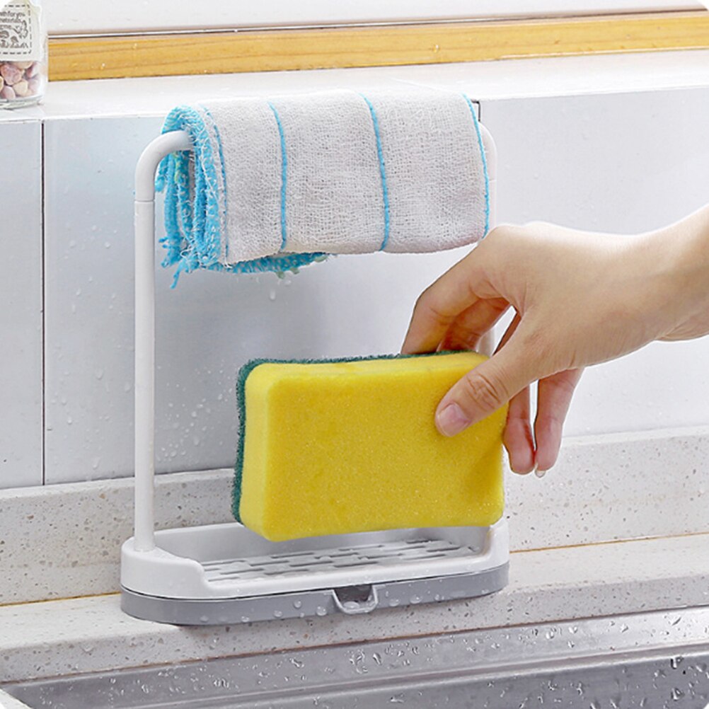 1pc Plastic Sink Caddy Organizer Rack Kitchen Sink Cleaning Brush Scrubbers Sponge Soap Towel Rack Holder Drainer (Random Color)