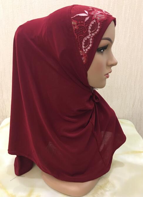 DIANRUO 60X60CM Women Decorative Lace Scarf turban Solid Shawls Pleated Headband Hijab Muslim Wraps Scarves scarf N405: 1