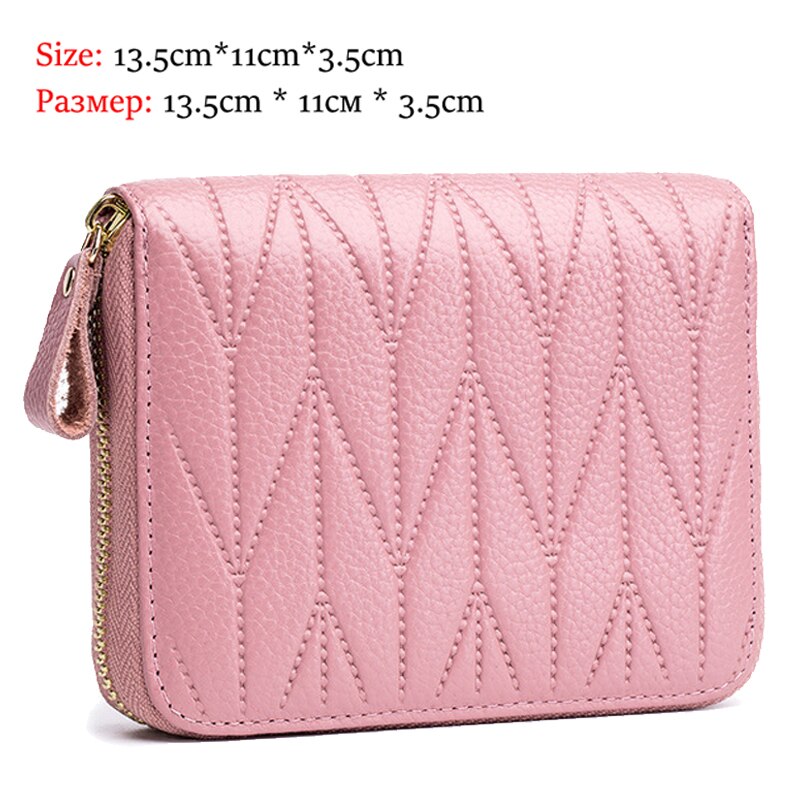 ¡Novedad! Billeteras de piel de vaca auténtica para mujer, Carteras largas para mujer, cartera para teléfono, tarjeteros para pasaporte, cartera de mano de gran capacidad: Short-1 Pink