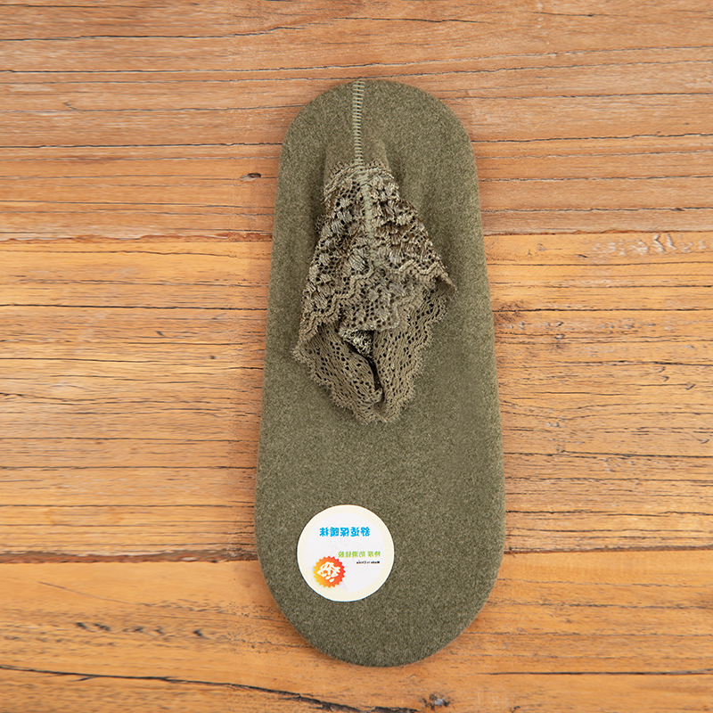 Lace Warmer Socks Women Breathable Warmer Socks Solid Color Boat Comfortable Cotton Ankle Socks with Lace: Green