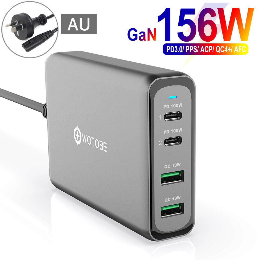 156W Gan Opladen Station, usb C PD100W Super Fast Charger 2.0 Pps Voor Samsung Lenovo Think Pad Yoga Acer Hp Dell Lg Gram Laptop: AU